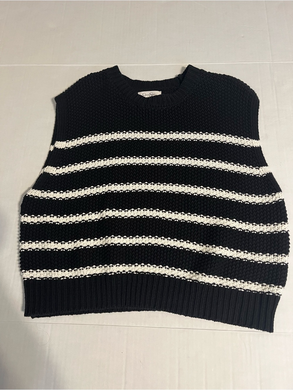 Striped Sleeveless Sweater Vest Black and White Knit Size XL